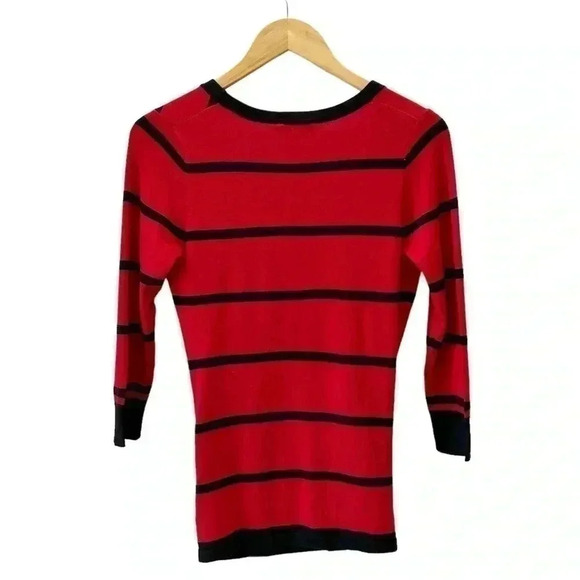 Ricki’s Wrap Front Sweater Deep V Neckline Thin Knit Red Black Stripes XS - Picture 13 of 15